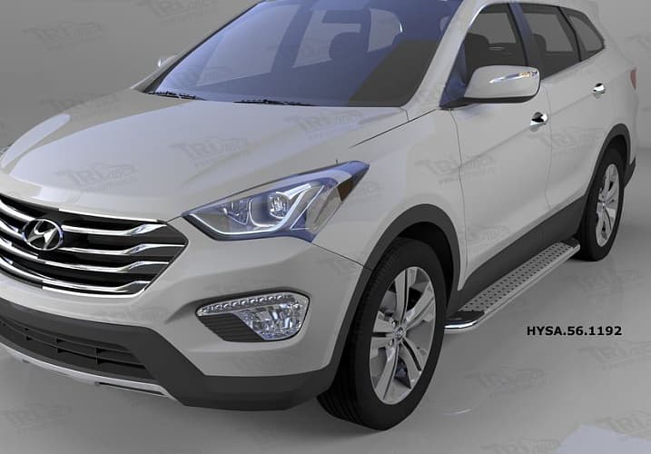 Пороги алюминиевые (Opal) для Hyundai Santa Fe (2012-2015)