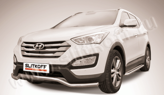 Защита переднего бампера Slitkoff для Hyundai Santa Fe (2012-2015)