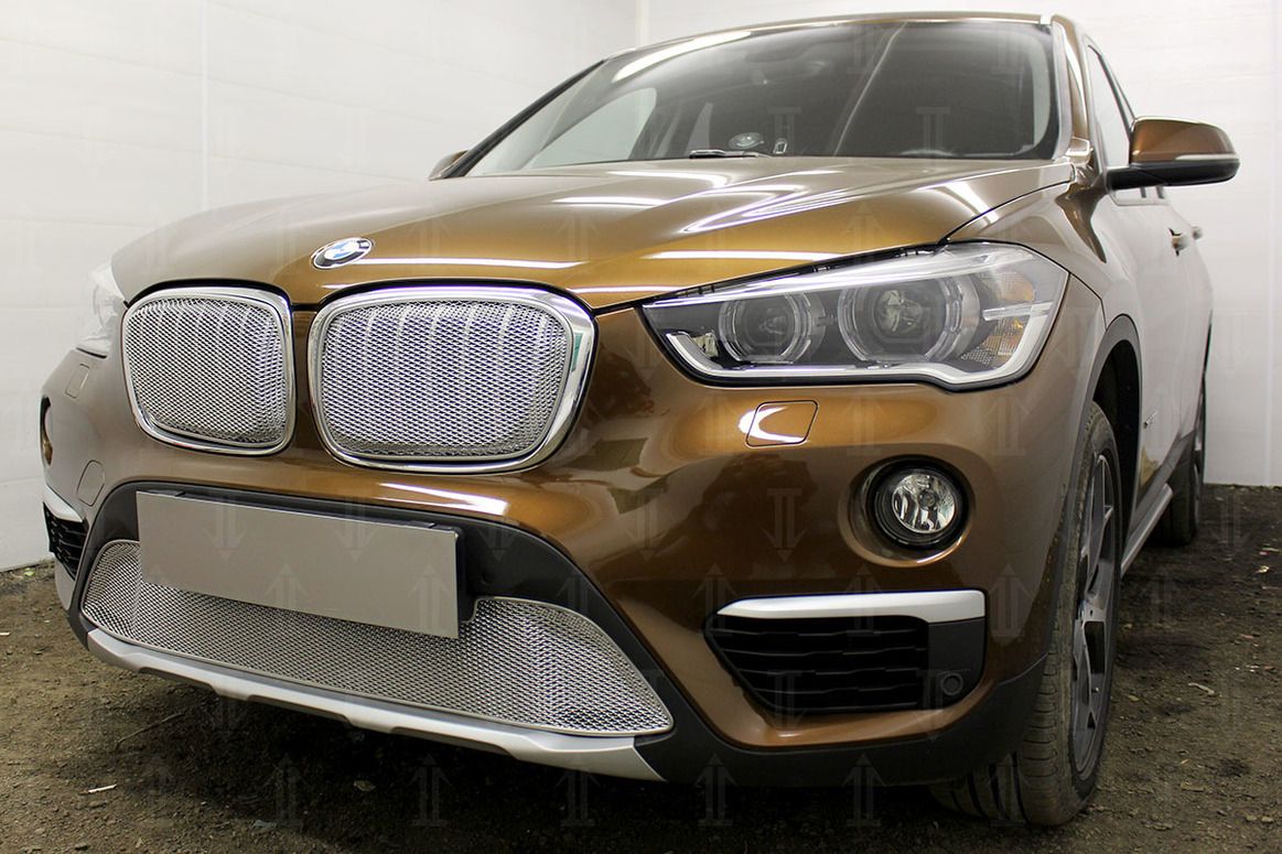 Защитная сетка радиатора ProtectGrille Premium верхняя для BMW X1 (2015-н.в. Хром)