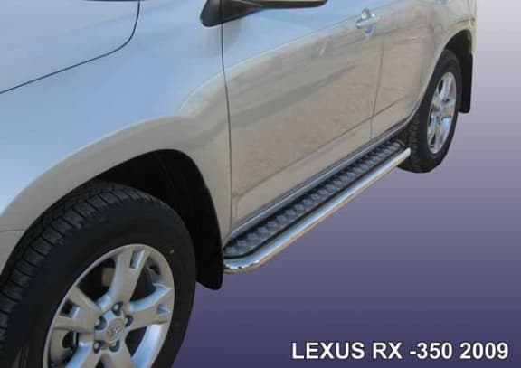 Пороги Slitkoff - труба 57 мм с площадкой из нержавеющей стали для Lexus RX350