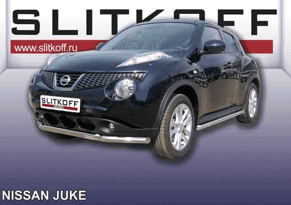 Защита переднего бампера d57+d42 двойная "SLITKOFF" для Nissan Juke 2WD (2014-2015)