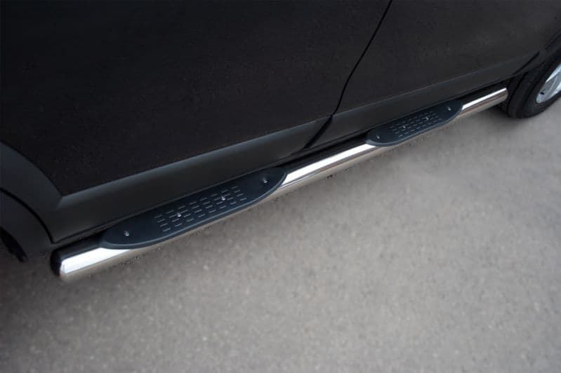 Пороги труба D76 с накладками (вариант 3) "RUSSTAL" для Mazda CX-9