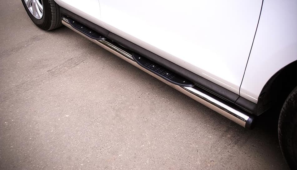 Пороги труба D76 с накладками (вариант 2) "RUSSTAL" для Mazda CX-7
