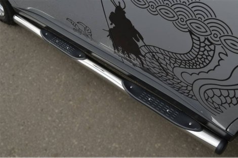 Пороги труба D76 с накладками (вариант 2) "RUSSTAL" для Mitsubishi Outlander