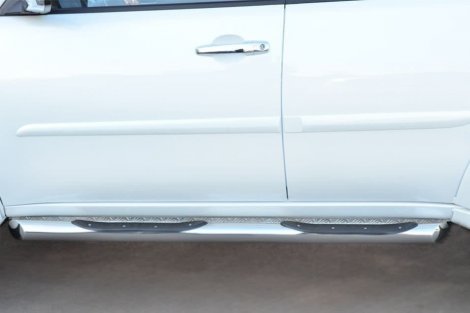 Пороги труба D76 с накладкой (вариант 1) "RUSSTAL" для Mitsubishi Pajero Sport