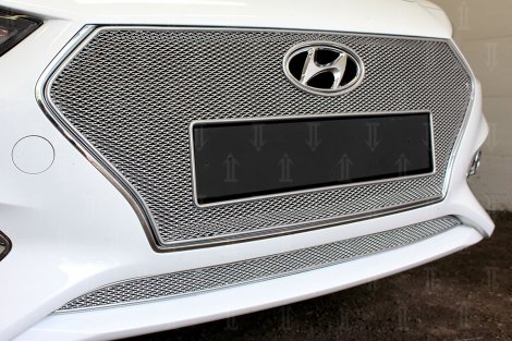 Защитная сетка радиатора ProtectGrille Premium нижняя для Hyundai Solaris (2017-н.в. Хром)