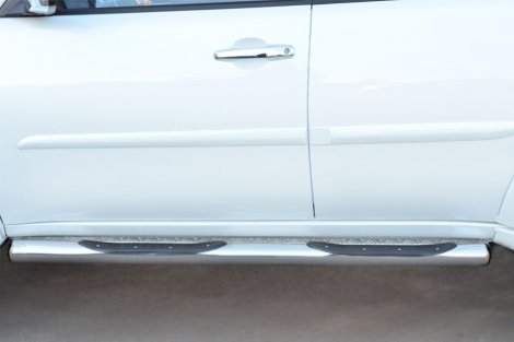 Пороги труба D76 с накладкой (вариант 3) "RUSSTAL" для Mitsubishi Pajero Sport
