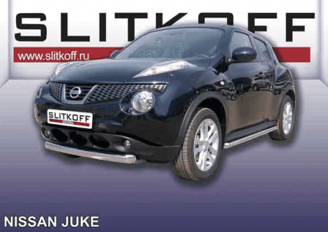 Защита переднего бампера d76 короткая "SLITKOFF" для Nissan Juke 2WD