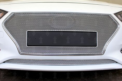 Защитная сетка радиатора ProtectGrille Premium верхняя для Hyundai Solaris (2017-н.в. Хром без логотипа)