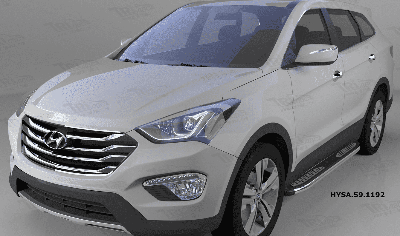 Пороги алюминиевые (Zirkon) для Hyundai Santa Fe (2012-2015)