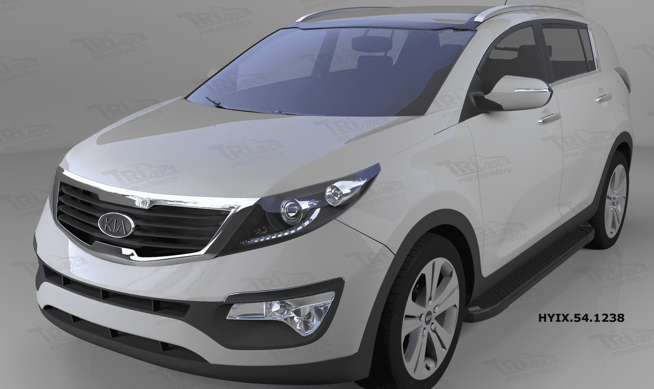 Пороги алюминиевые (Sapphire Black) для Kia Sportage