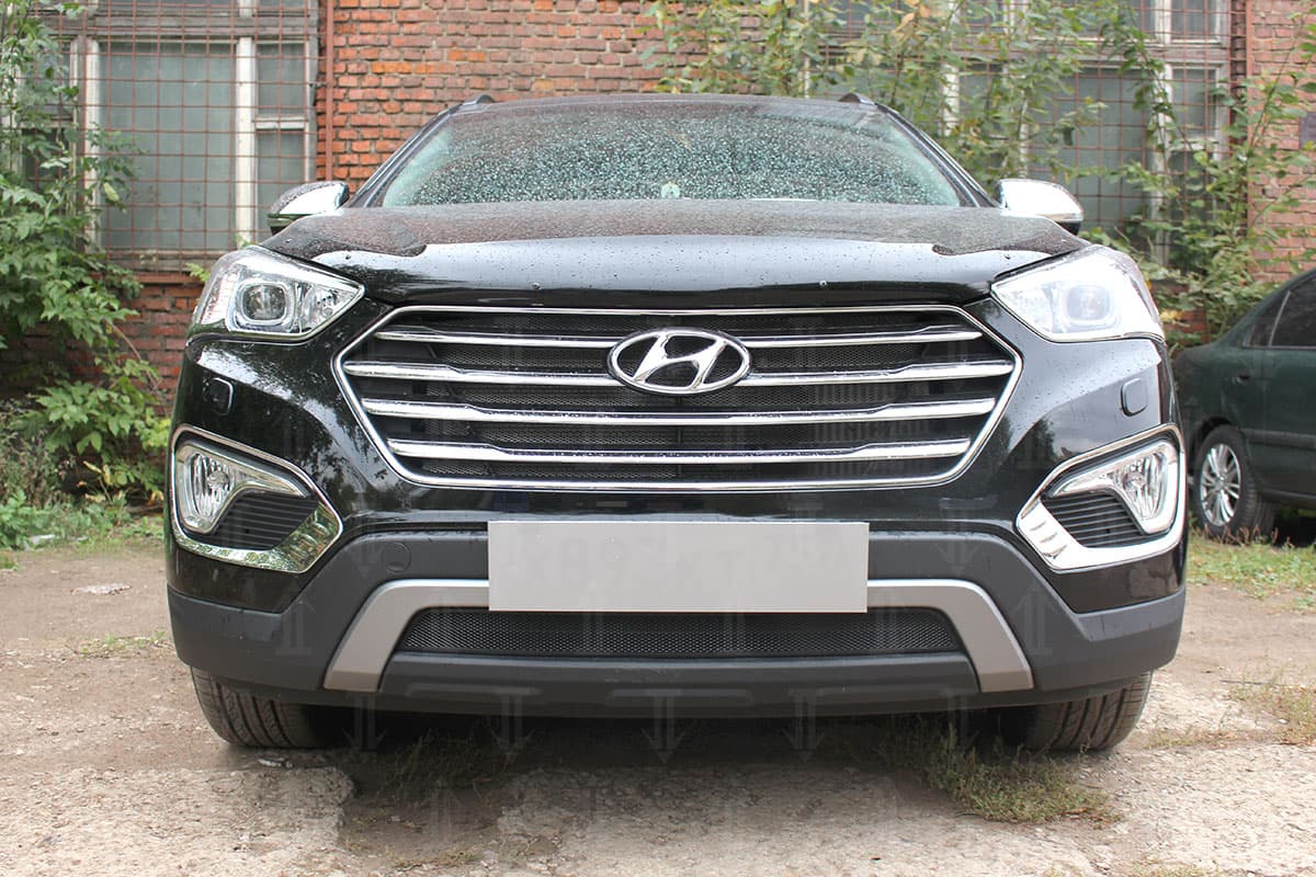 Защитная сетка радиатора ProtectGrille Premium для Hyundai Santa Fe (2012-2015 Черная)