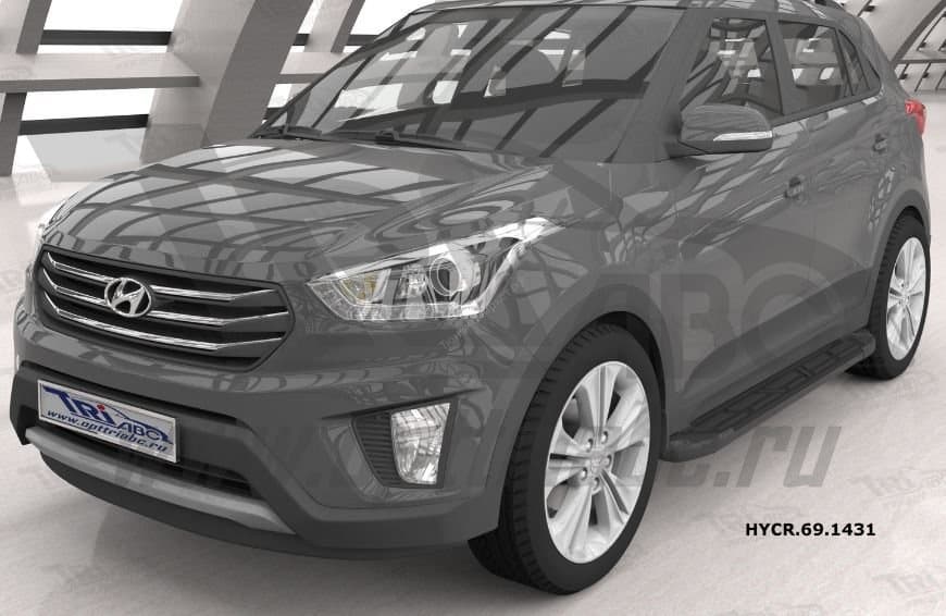 Пороги алюминиевые (Corund Black) для Hyundai Creta