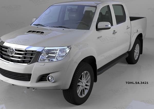 Пороги алюминиевые (Sapphire Black) для Toyota Hilux