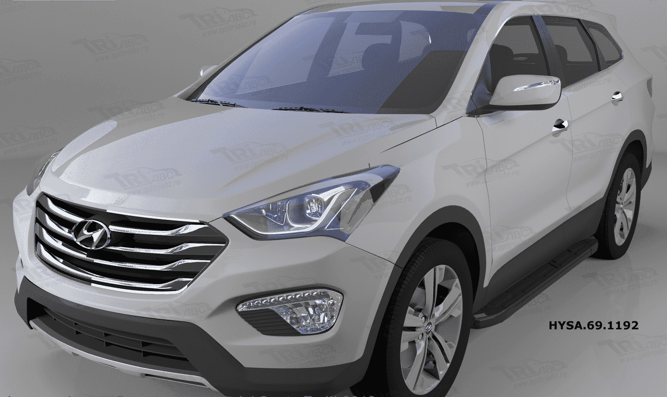 Пороги алюминиевые (Corund Black) для Hyundai Santa Fe (2012-2015)