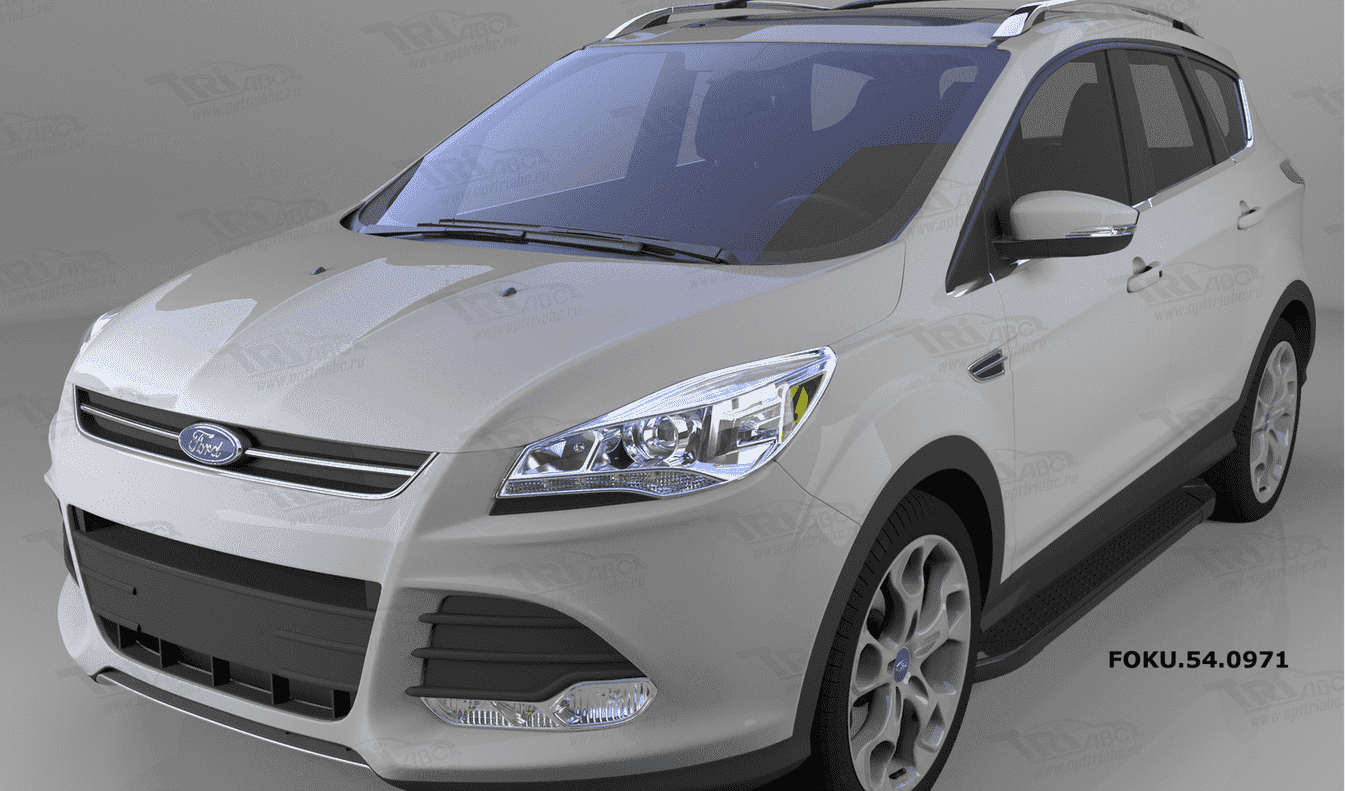 Пороги алюминиевые (Sapphire Black) для Ford Kuga (2012-2016)