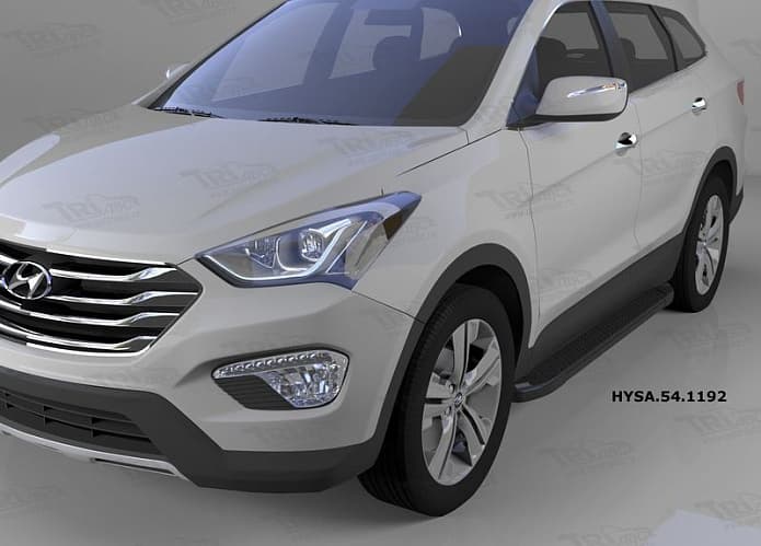 Пороги алюминиевые (Sapphire Black) для Hyundai Santa Fe (2012-2015)