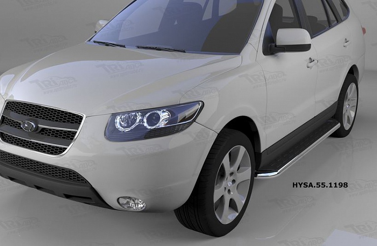 Пороги алюминиевые (Ring) для Hyundai Santa Fe (2006-2010)