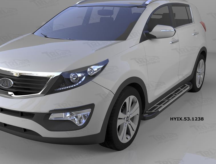 Пороги алюминиевые (Corund Silver) для Kia Sportage