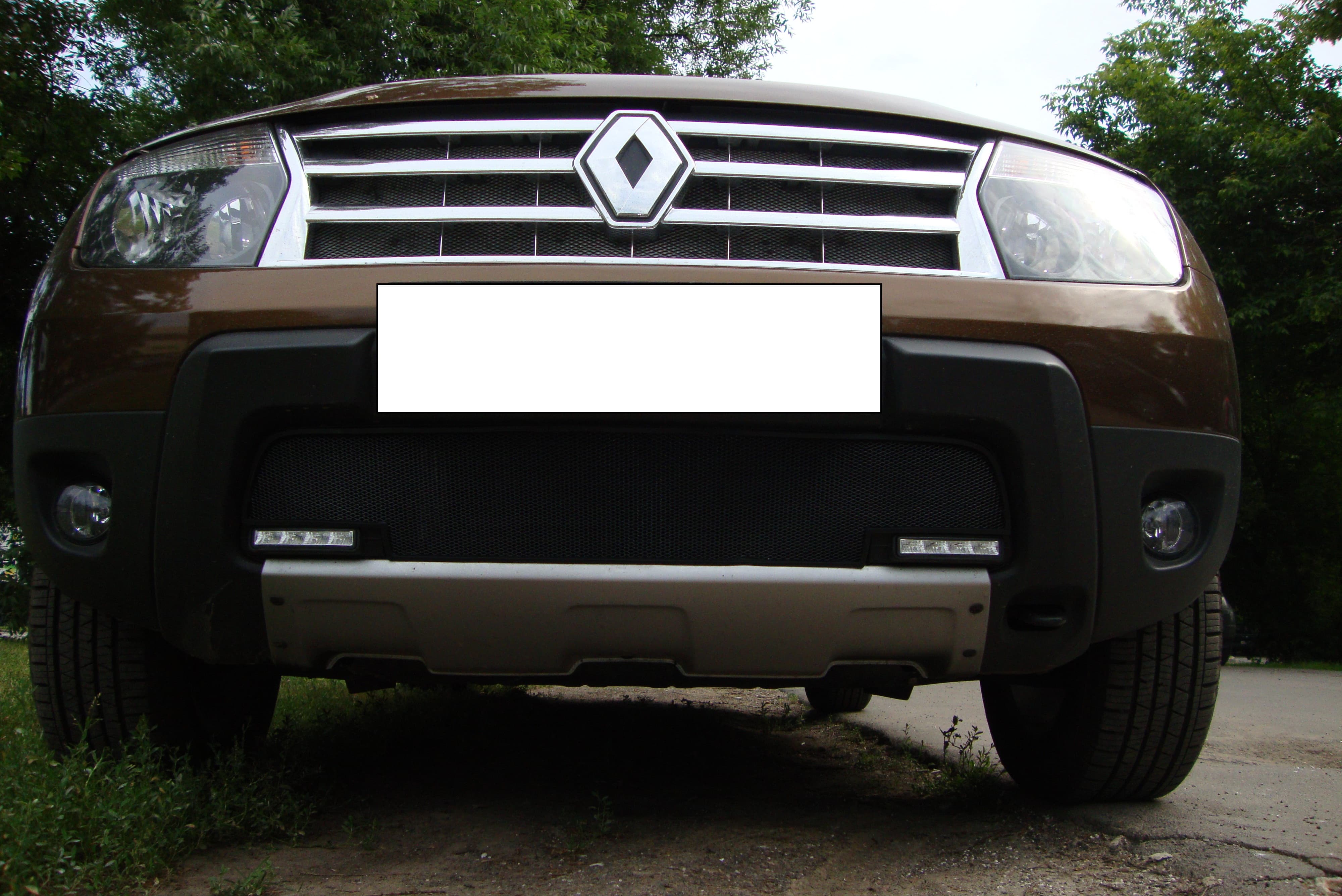 Защитная сетка радиатора ProtectGrille Premium для Renault Duster с вырезом под ДХО (2011-2015 Черная)
