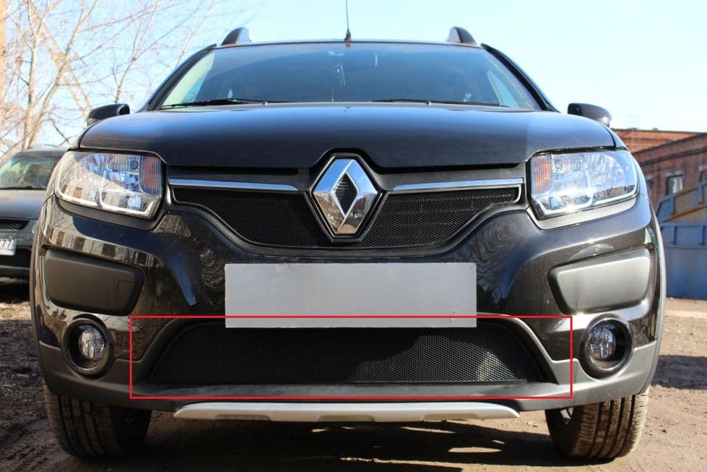 Защитная сетка радиатора ProtectGrille для Renault Sandero Stepway (2014-2015 Черная)