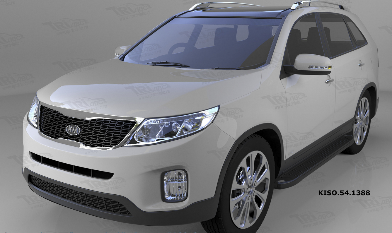 Пороги алюминиевые (Sapphire Black) для Kia Sorento