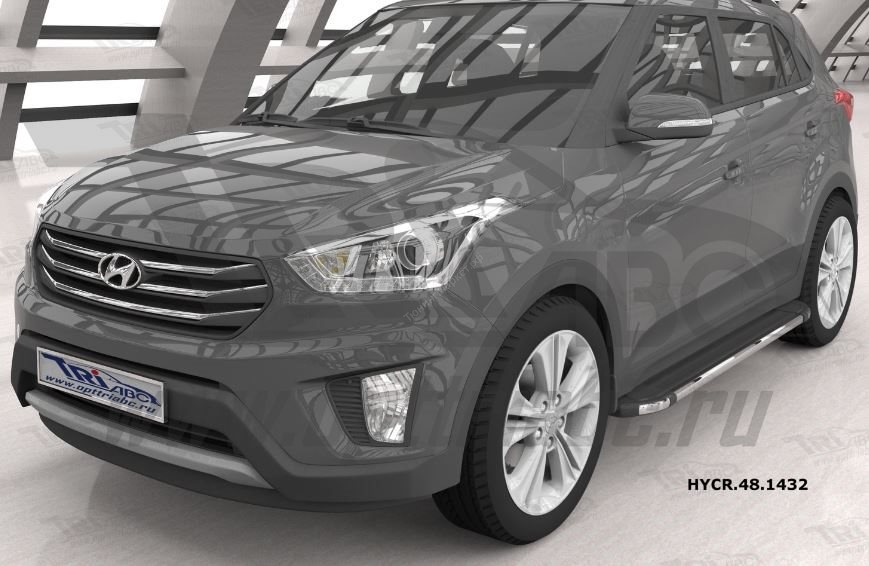 Пороги алюминиевые (Brillant) для Hyundai Creta (черный)