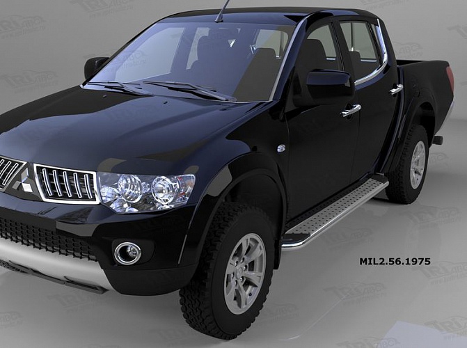 Пороги алюминиевые (Opal) для Mitsubishi L200 (2014-2015)