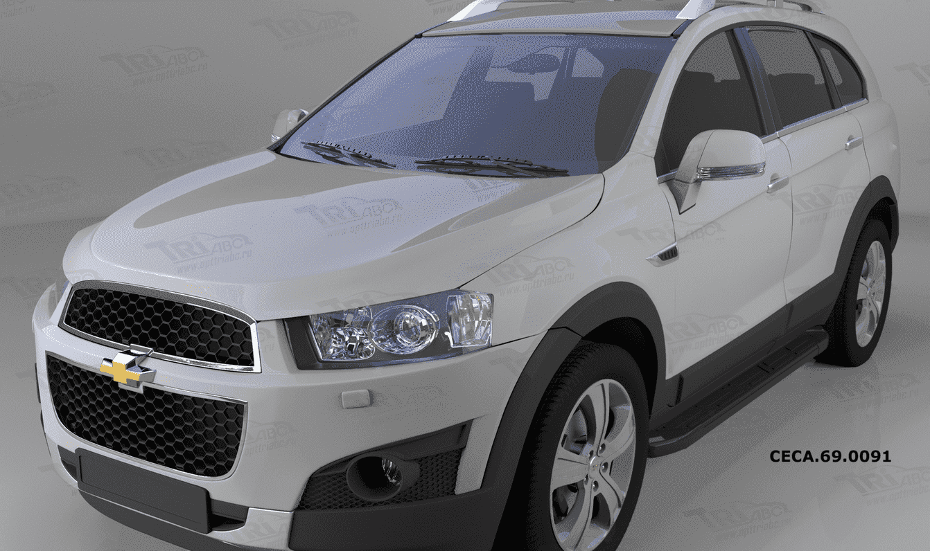 Пороги алюминиевые (Corund Black) для Chevrolet Captiva (2006-2011)