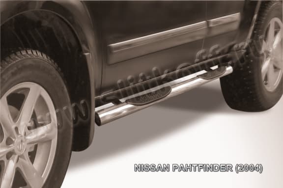 Пороги Slitkoff - труба 76 мм с проступями для Nissan Pathfinder (2005-2010)