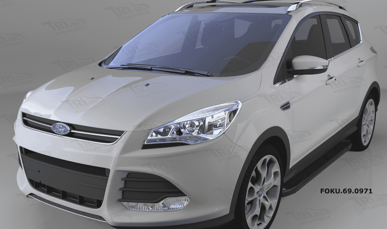 Пороги алюминиевые (Corund Black) для Ford Kuga (2012-2016)