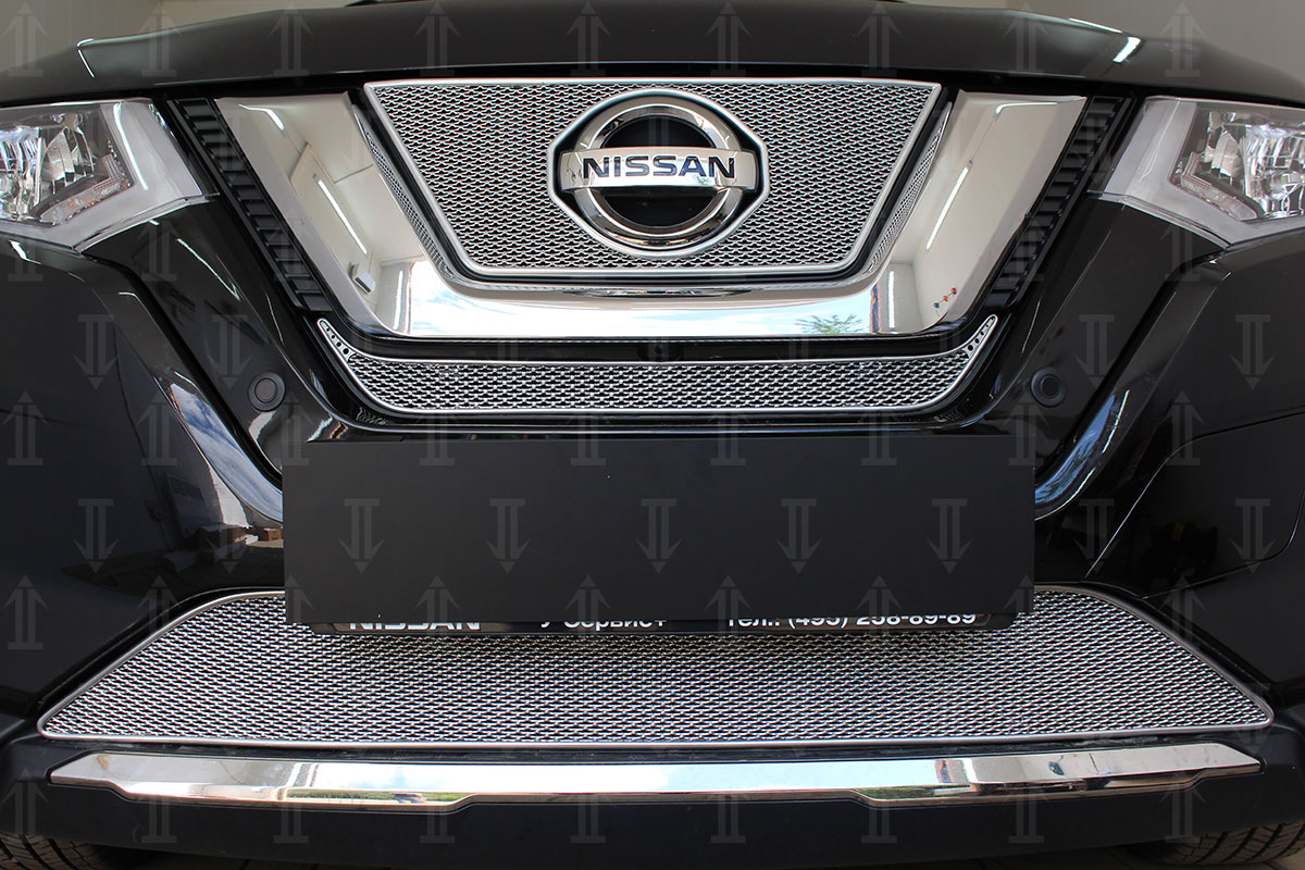 Защитная сетка радиатора ProtectGrille Premium средняя для Nissan X-Trail (2018-н.в. Хром)