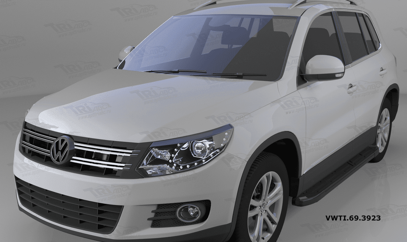 Пороги алюминиевые (Corund Black) для Volkswagen Tiguan