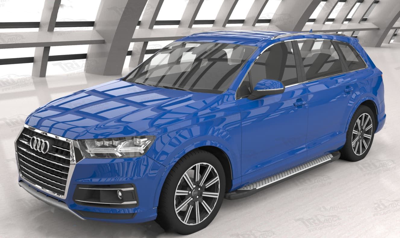 Пороги алюминиевые (Sapphire Silver) для Audi Q7 (2015-н.в.)