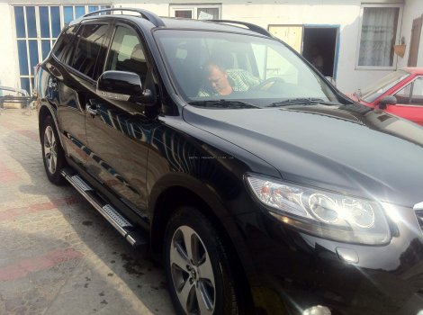 Пороги алюминиевые (Emerald Black) для Hyundai Santa Fe (2010-2012)