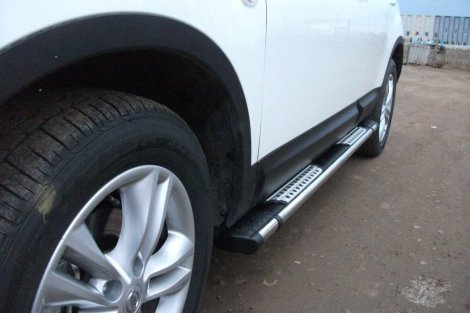 Пороги алюминиевые (Emerald Black) для Nissan X-Trail