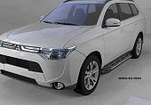 Пороги алюминиевые (Corund Silver) для Mitsubishi Outlander