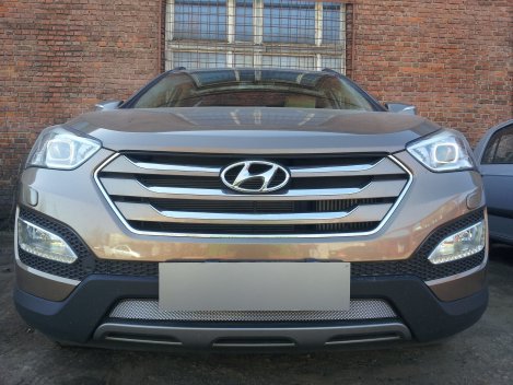 Защитная сетка радиатора ProtectGrille для Hyundai Santa Fe (2012-2015 Хром)