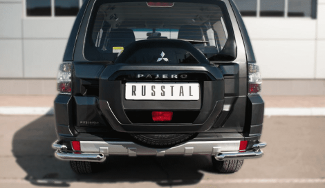 Защита заднего бампера уголки D63 (секции) D42 (секции) "RUSSTAL" для Mitsubishi Pajero 4