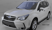 Пороги алюминиевые (Emerald Black) для Subaru Forester