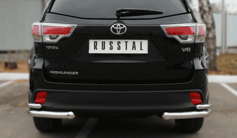 Защита заднего бампера уголки D63(секции) D42 (секции) "RUSSTAL" для Toyota Highlander