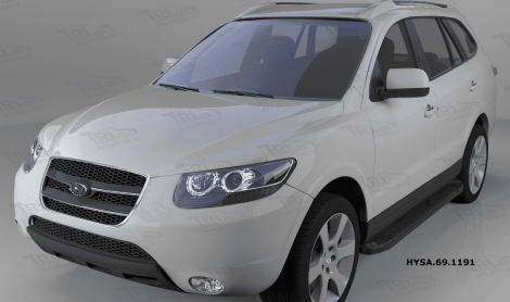Пороги алюминиевые (Corund Black) для Hyundai Santa Fe (2010-2012)