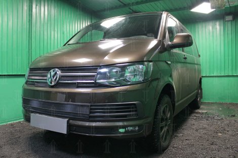 Защитная сетка радиатора ProtectGrille верхняя для Volkswagen T6 Multivan 6 частей (2015-н.в. Черная)