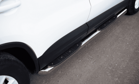 Пороги труба D76 с накладками (вариант 1) "RUSSTAL" для Volkswagen Tiguan Track & Field