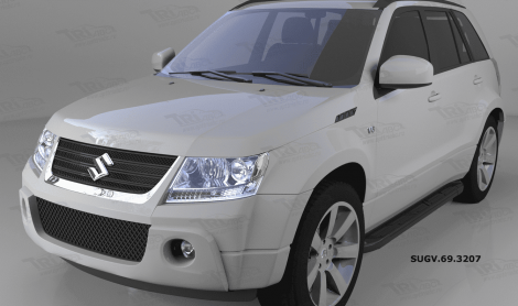 Пороги алюминиевые (Corund Black) для Suzuki Grand Vitara