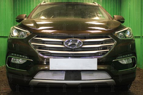 Защитная сетка радиатора ProtectGrille Premium с датчиком ACC для Hyundai Santa Fe (2015-2017 Хром)