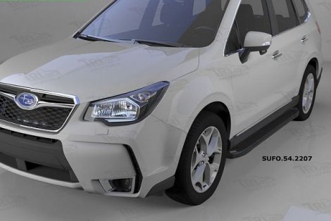 Пороги алюминиевые (Sapphire Black) для Subaru Forester