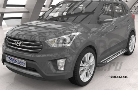 Пороги алюминиевые (Corund Silver) для Hyundai Creta