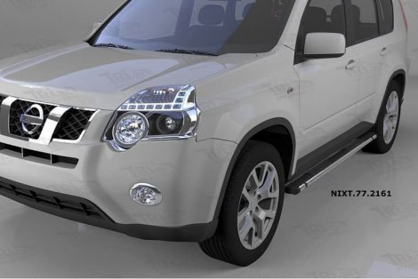 Пороги алюминиевые (Emerald Black) для Nissan X-Trail