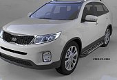 Пороги алюминиевые (Corund Silver) для Kia Sorento
